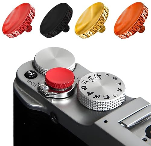 4 Stück Universal-Auslöseknopf aus Metall für Kameras, Versenkter Rutschfester Kamera-Auslöseknopf für Leica, Fuji X100, Sony, Nikon,Canon etc. (rot, schwarz, orange, Gold)