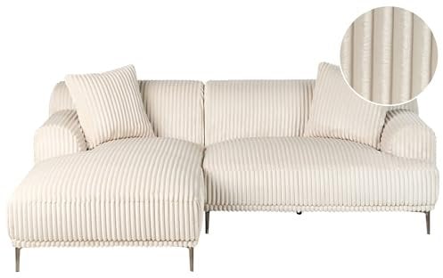 Beliani Ecksofa Cord Creme weiß 3-Sitzer rechtsseitig Stenum