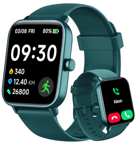Montre Connectée Homme Femme pour Samsung,iPhone,Android,1,8 Montre Connectée avec Appel Bluetooth,Voix de l'IA,Alexa intégrée,Smartwatch Moniteur de SpO2,Sommeil,Podometre,Calories,IP68-Vert Foncé