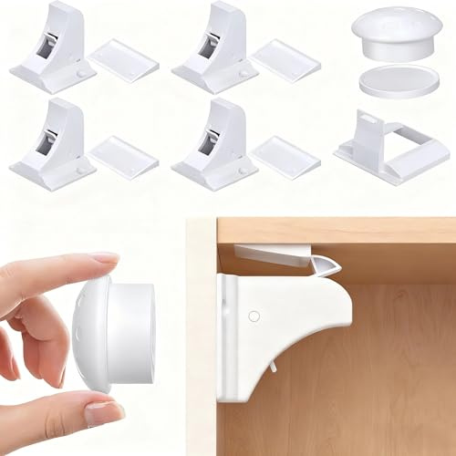 Serrature magnetiche di sicurezza per bambini, confezione da 4 + Key-AOSITE Baby Proofing serrature magnetiche per cassetti per cucina con adesivo, senza fori o viti, serrature di sicurezza per
