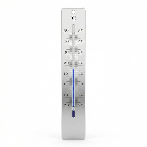 Lantelme Edelstahl Gartenthermometer Temperaturanzeige Analog -20°C bis 50°C | 28cm x 4,5cm Analog Thermometer für Innen Außen Garten | Außenthermometer Edelstahlthermometer