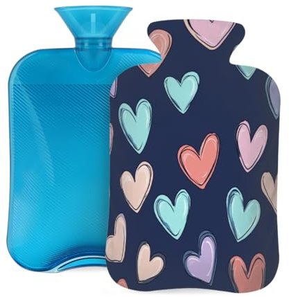 Wärmflasche Gummi mit weichem Bezug, Love Hearts 2L Wärmbeutel zur Schmerzlinderung, Wärme- und Kältetherapie