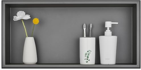 HANFU Niche Salle de Bain, Niche Murale Douche Seule Double en Acier Inoxydable Souplesse Installation, Niche Douche Encastrable 60x30x10cm, Rangement pour Salle de Bains Articles de Toilette, Gris