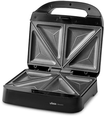 Ufesa Nevada Sandwichmaker 750W, 2 Sandwiches, Antihaft-Dreiecksplatten, Automatische Temperatur, Kompakt mit Vertikaler Aufbewahrung, PFOA-frei, Edelstahl-Finish, Kabelaufwicklungssystem