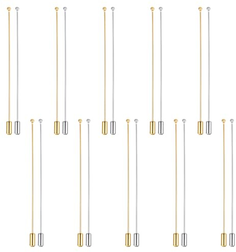 Classicseali 10 Pcs Hat Pin, Metal Hat Pins for Women, Gold&Silver Hats Pin with Stopper, Long Needle Eye Pins with Stopper Ends for DIY Costume Jewelry Making Accessories
