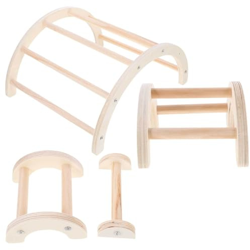 COHEALI Wooden Chicken Ladder and Perches 4Pcs Roost Stand Set for Pet Birds with Coordination Exercise