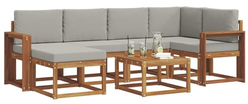 vidaXL Outdoor-Sofagarnitur mit Kissen 7 pcs Natürlich und Hellgrau, Garten, modern, langlebiges Outdoor-ecksofa-Set, Patio-Lounge-möbel, terrasse-innenwohnen-Komfort