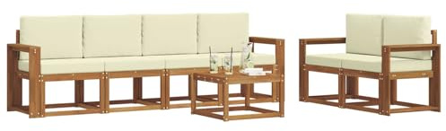 vidaXL Outdoor-Sofagarnitur 7 pcs Natur und Creme Massivholz Akazie, Akazienholz Garten-Sofa-Set, Moderne Gartenmöbel, langlebige Couch, schicke Lounge, ergonomisches Design