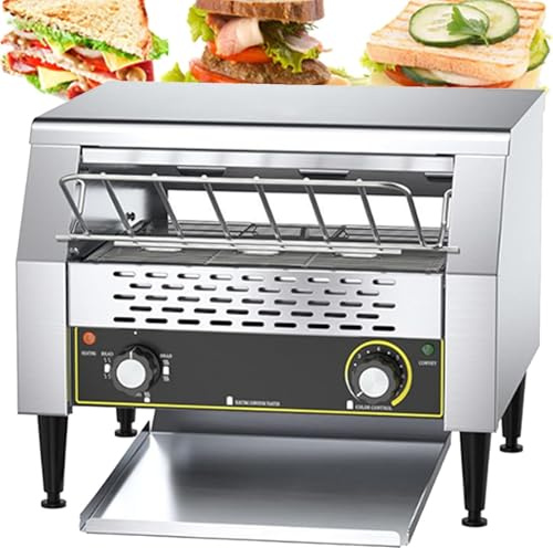 Heavy Duty Conveyor Toaster Oven, Industrial Design with Drawer Tray & Extendable Legs for Restaurant Countertop Use, Ideal for Bread, Buns, & Bagels