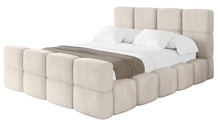 ALTDECOR Polsterbett mit Bettkasten und Lattenrost, Bett mit Matratze H3/H4, Kopfteil, Boxbett, Doppelbett mit Stauraum - NATA-Z 160x200 Beige