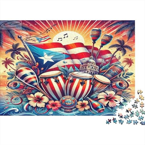 Karibische Trommel Fahne Puzzle für Erwachsene 1000 Teile Puzzle Spiel Abend Szene Entspannung Geschenk 52x38cm/1000pcs