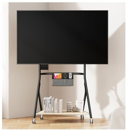 Universal TV Stand with Rolling Wheels, Height Adjustable TV Stand for 45-65 Inch TVs, AV Shelf, Max VESA 400x400mm, Mobile TV Cart (Black 4565 inch)