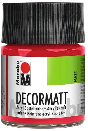 Marabu Decormatt 14010005031 Peinture acrylique rouge cerise 031, 50 ml, velours mat à base d'eau, crémeux et coloré, résistant à la salive et aux intempéries, pour peindre et pochoir librement.