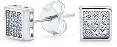 Boucles D'Oreilles Clous En Zircon Cubique Carré Géométrique Micro Pavé CZ Pour Hommes Et Femmes En Argent Sterling .925 5MM