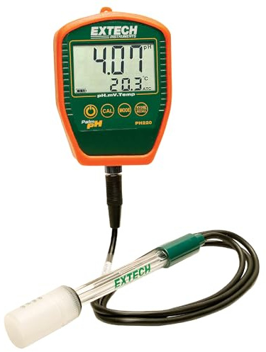 Extech pH-Messgerät mit verkabelter Elektrode, 1 Stück, PH220-C | pH-Messung, wasserdichtes Handflächenmessgerät, Kabel-Elektrode, Pufferlösungen, ATC, Tragekoffer