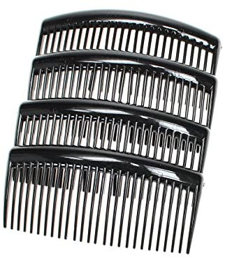 4 Pack of Large Black 9cm Plain French Side Hair Combs Slides Grips Clips Hair Accessories for Women Girls by Glitz4Girlz