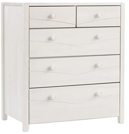 BioKinder Kommode Schubladenschrank Sideboard Wickelkommode Wickeltisch Luca mit 5 Schubladen aus zertifiziertem Massivholz Kiefer weiß lasiert 80 x 50 x 90 cm