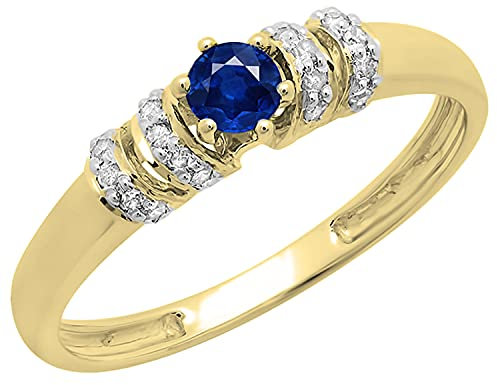 DazzlingRock Collection Damen 14K Gold Runder Blauer Saphir & Weiss Diamant Braut Einzigartigen Verlobungsring 4