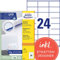 AVERY Zweckform 3422 Adressaufkleber (2.400 Klebeetiketten, 70x35mm auf A4, Papier matt, bedruckbare Absenderetiketten, selbstklebende Adressetiketten mit ultragrip) 100 Blatt, weiß