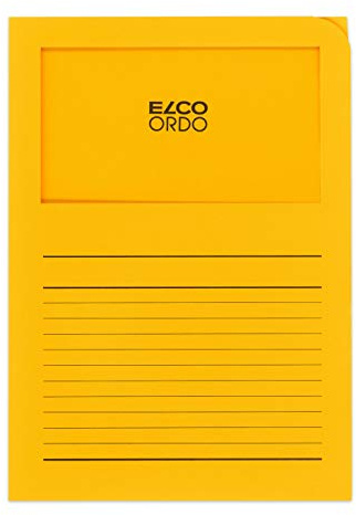 Elco 73695.42 Ordo classico Verpackung mit 10 Dokumentenhülle aus Papier mit Linienaufdruck, 220x310, 120g, goldgelb, Fenster: ja