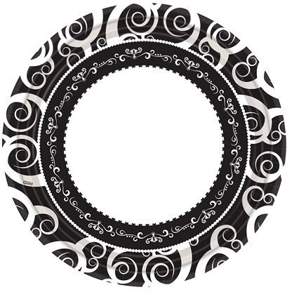 Hanna K. Signature Collection Round Party 7 | White/Black | Classic Medley Collection | Pack of 36 Paper Plates, 7 inch