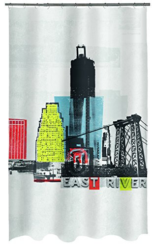 Spirella Anti-Schimmel Duschvorhang - Anti-Bakteriell, waschbar, wasserdicht, mit 12 Duschvorhangringen - Polyester, „Gotham City Weiß “ 180x200cm