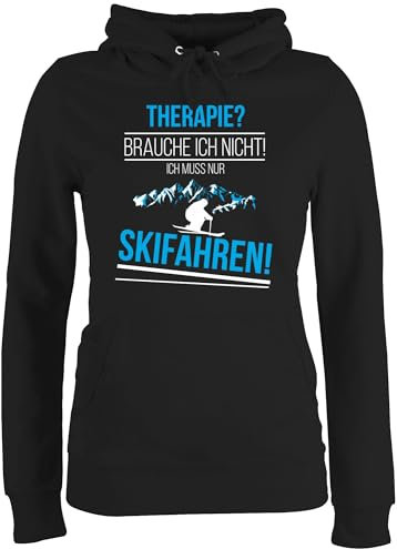 Pullover Damen Hoodie Frauen - Snowboard, Ski und mehr - Therapie? Brauch ich nicht! Skifahren! - L - Schwarz - statement-pullover skifahren skifahrer pulli für wintersport fahren hoodies statement