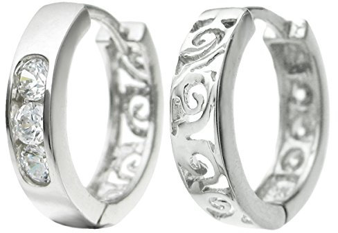 Rhodium auf 925 Sterling Silber Filigran Blume CZ Kristall Ring Hoop Ohrhaken Huggie Ohrringe