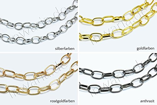 INWARIA Metallkette 6x8mm 1m Ankerkette Kette Meterware Schmuckkette Gliederkette, MK-33, silberfarben, 6x8 mm