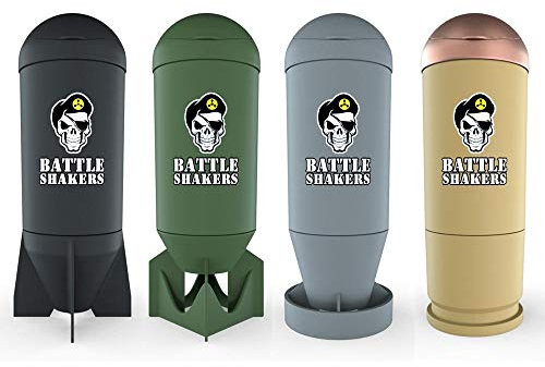 Battle Shakers Arsenal | All Four Military Shaker Bottles 20 Oz | Missile, Bomb, Torpedo, Bullet | Protein Cup with Storage Compartment | Dishwasher Safe & BPA Free Sports Bottle