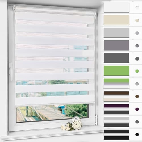 Magiea Doppelrollo Klemmfix ohne Bohren & mit Bohren, Weiß 45x120cm (BxH) Duo Rollo, Klemmrollo lichtdurchlässig und Blickdicht, Fensterrollo Sonnenschutzrollo für Fenster & Tür