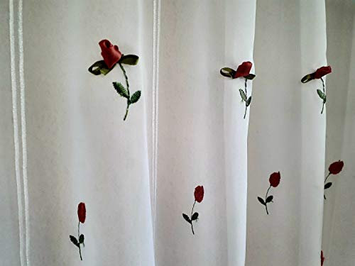 Scheibengardine Rosen Weiß Altrose mit 3 D Applikation Rose 45cm hoch ab 1 Meter