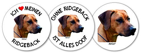 AdriLeo - Runde Aufkleber 3er-Set - Rhodesian Ridgeback - Deko Autoaufkleber Sticker Hund