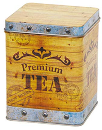 TEA CHEST Design - Retro/Vintage Style Square Hinged Lid 200g Tea Caddy/Kitchen Storage Tin - 11 x 9 x 9cm