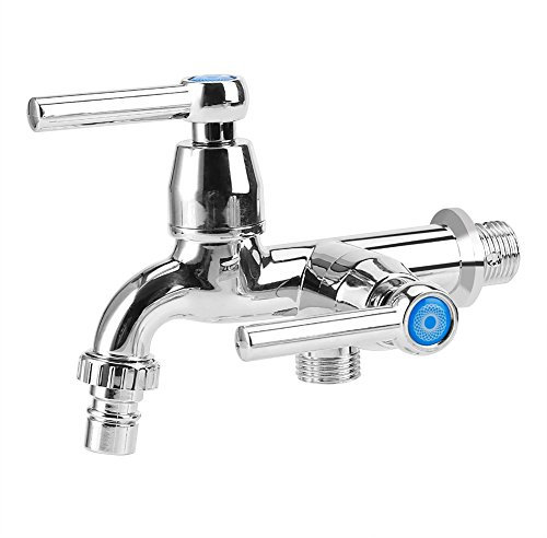Rubinetto dell'acqua da appoggio sotto il lavello, lavatrice in plastica ABS Rubinetto acqua fredda Lavandino Rubinetto dell'acqua con doppio beccuccio e maniglia G1/2(Manico dritto)