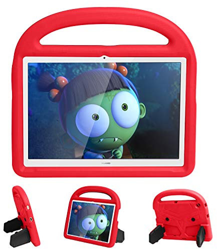 Tading - Funda para niños compatible con Huawei Mediapad T3 10, espuma EVA suave a prueba de golpes y peso ligero mango cubierta protectora para Huawei Mediapad T3 10 9.6 pulgadas 2017 Tablet - Rojo