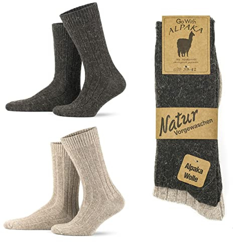 GoWith 2 Pairs Alpaca Wool Socks for Men & Women, Warm Thermal Alpaca Merino Blend Hiking Socks, Soft Cozy Crew Boot Socks