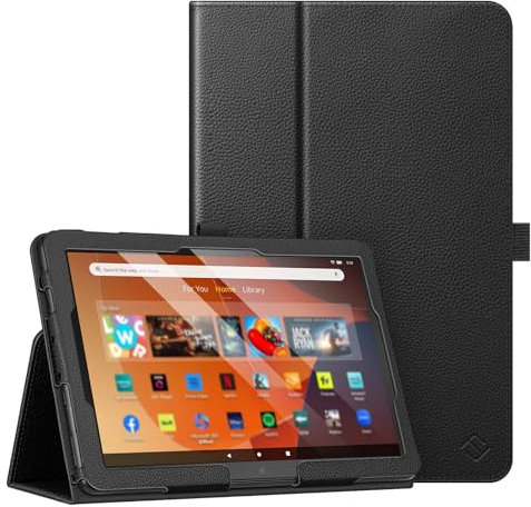 Fintie Hülle für Amazon Fire HD 10 Tablet 2023 13. Generation/Fire HD 10 2021 11. Generation - Folio Kunstleder Schutzhülle mit Auto Wake/Sleep Ständerfunktion, Schwarz