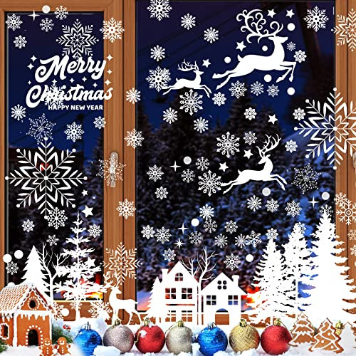 Fensterbilder Weihnachten, Selbstklebende Fensterdeko Schneeflocken für Weihnachts-Fenster Dekoration, Fensterscheiben, Vitrinen, Weihnachtsdeko