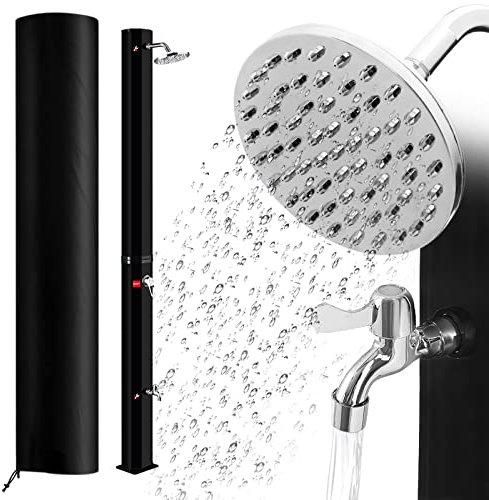 LARS360 35L solar gartendusche duschsystem Wassertemperatur bis 60°C Solardusche mit 180° drehbarem Regenduschkopf und Gartenschlauchanschluss Pooldusche, Schwarz