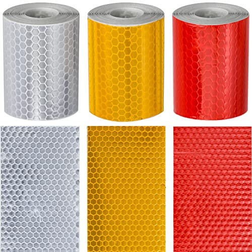 3 Rollen Reflektorband Selbstklebend Fahrrad Reflektoren 5 cm x 3 m Reflektorklebeband Reflektor Tape Helm Reflektierendes Klebeband für Motorräder Nachts Fahren Sicherheitserinnerung, Weiß Rot Gelb