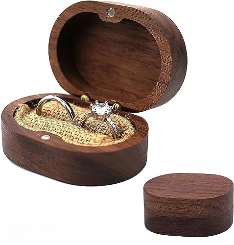Fengguock Ringbox Holz, Ring Schatulle, Ringbox Hochzeit Holz, Kleine Ringschatulle Holz, Verlobungsring Box Walnuss, Ringschachtel, Ovale Ringschatulle für Antrag, Hochzeit, Zeremonie, Ringträger