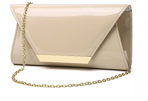 MUDUO Damen Handtasche aus Lackleder, modisch, Clutch, nude