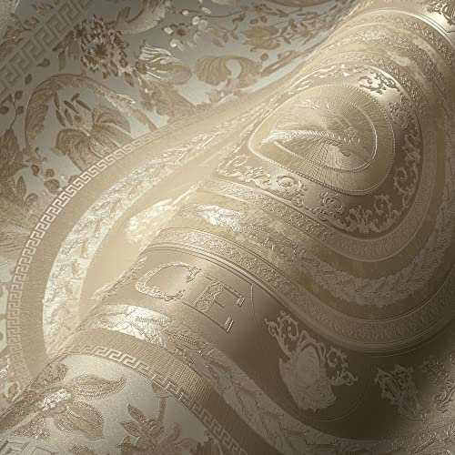 A.S. Création VERSACE WALLPAPER Blumen Luxus Tapete Floral 387053 Beige Creme Weiß Ranken Kreise 10,05x0,70m Made in Germany