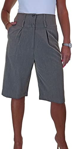 Paulo Due Ladies Knee Length Tailored Shorts with Wide Waistband | Women's Bermuda Shorts, High Waisted, Summer, Relaxed Fit