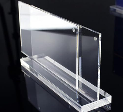 4x6 Acrylic Floating Picture Frame, T Shape Clear Frameless Desktop Display with Base,Horizontal Magnetic Frames Double Sided Table Top Display Stand for Portrait Wedding Menu Ad Holder