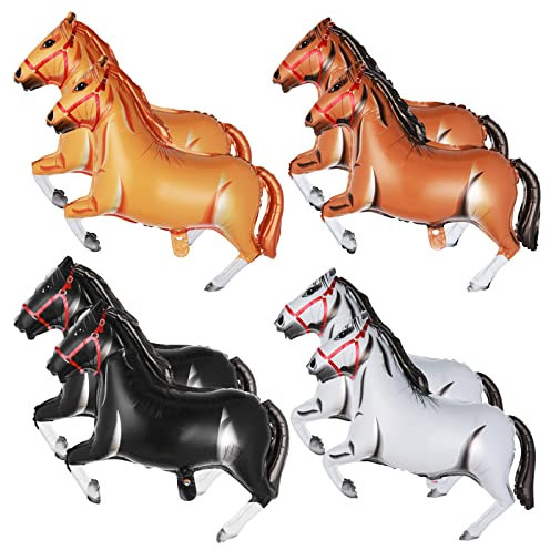 Prasacco 8 Stück Pferdeballon, 30 Zoll Pferdeförmige Folienballon 4 Stile Nicht Schwebend Aluminium Folie Pferdeballon für Kinder Geburtstagsdekorationen, Partydekorationen zum Thema Pferd (83x58 cm)