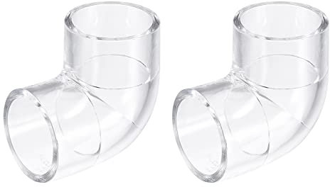 sourcing map 2Pcs Clear Elbow Fitting, 32mm/1.26 2 Way Acrylic Elbow 90 Degree L-Shaped Pipe Fitting Adapter for Connecting Water Pipes