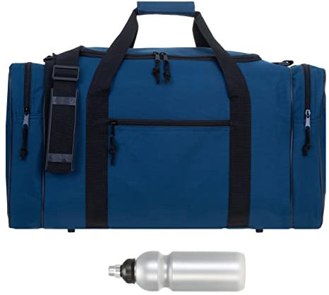 Sporttasche Herren Damen groß Außentaschen Spear Gym 55 cm 40 Liter Schultergurt Bag Sport Fitness Sauna Gymbag 657 Large + Trinkflasche (Dunkelblau)