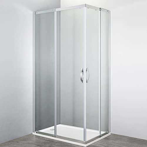 Yellowshop - GARY Box doccia quadrato apertura scorrevole angolare H 200 in vetro temperato 6mm trasparente profili alluminio cromato (Cm 80x80 H200)